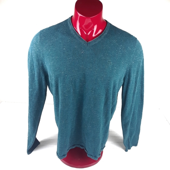 Abercrombie & Fitch Men's Pullover Sweater 2x Turquise Long Sleeve V Neck - Picture 2 of 9